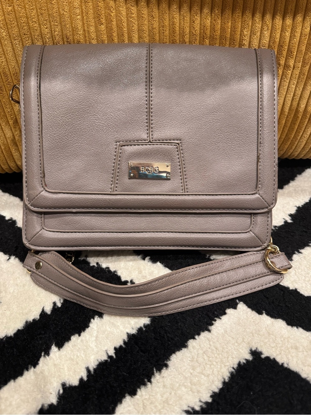 BCBGeneration Taupe Gray Crossbody with Gold Plate